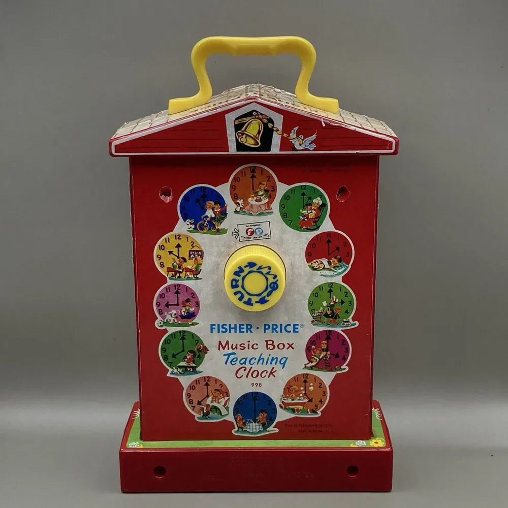 Fisher Price Teaching Clock Music Box Retro Mattel 2009 Reissue Of Classic 1968